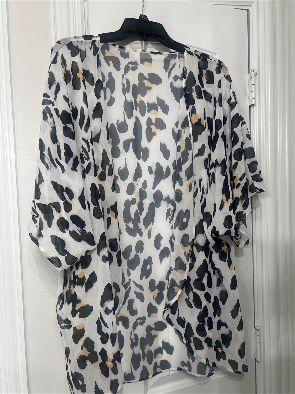 Sheer Leopard Print Kimono Top - White/Black/Tan